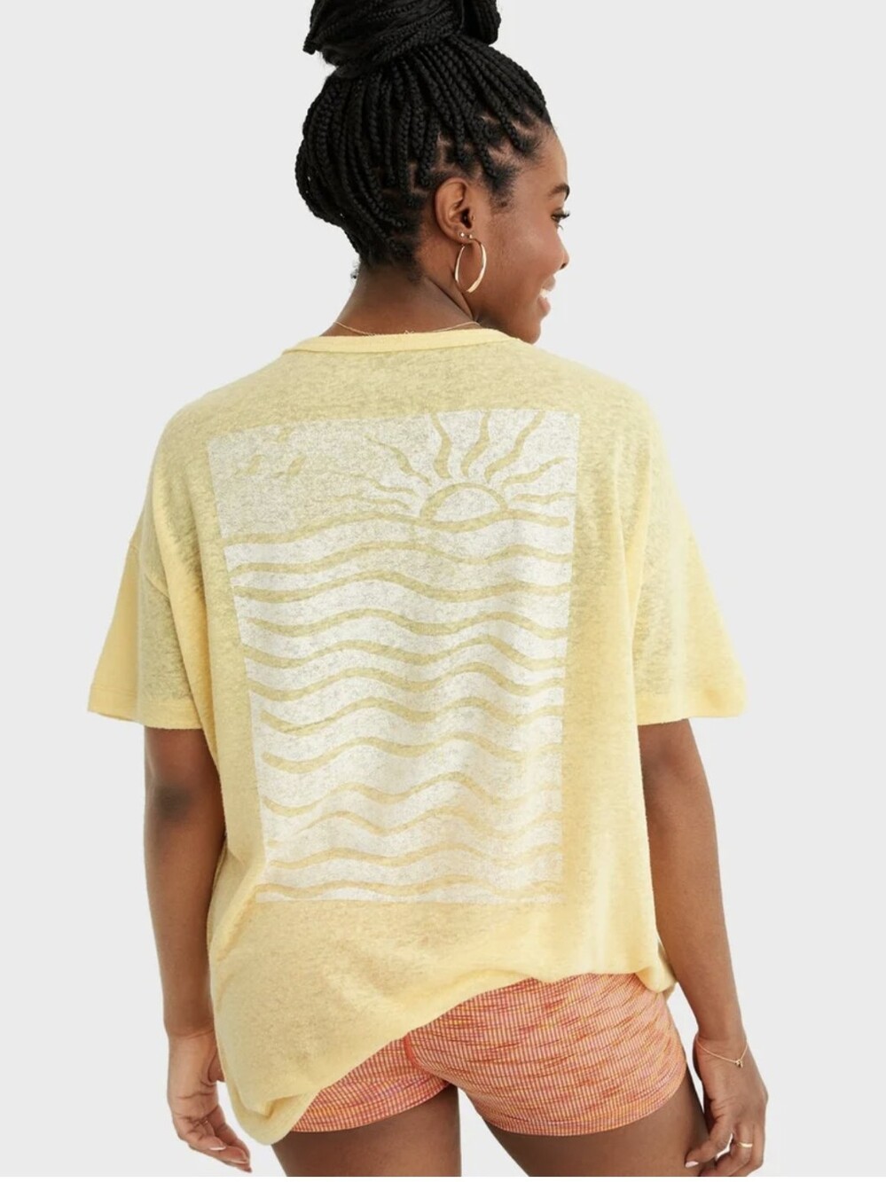 aerie Pale Yellow Short-Sleeve Tissue Tee with White Sun Graphic, S
